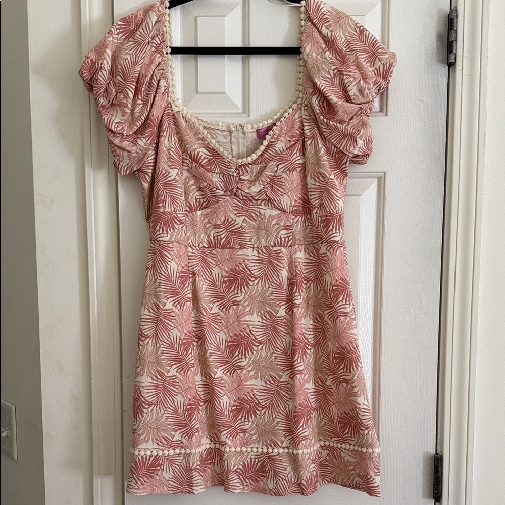 NWT: Miami Pink and Cream Leaf Pattern Dress